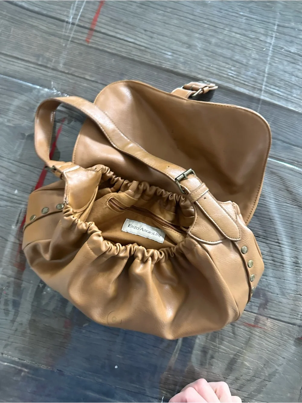Enzo Angiolini Caramel Tan Leather Hobo Shoulder Bag